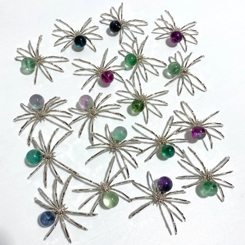 Colorful Fluorite Sphere Spider Ornament Handmade Alloy Spider DIY Wholesale - Image 2
