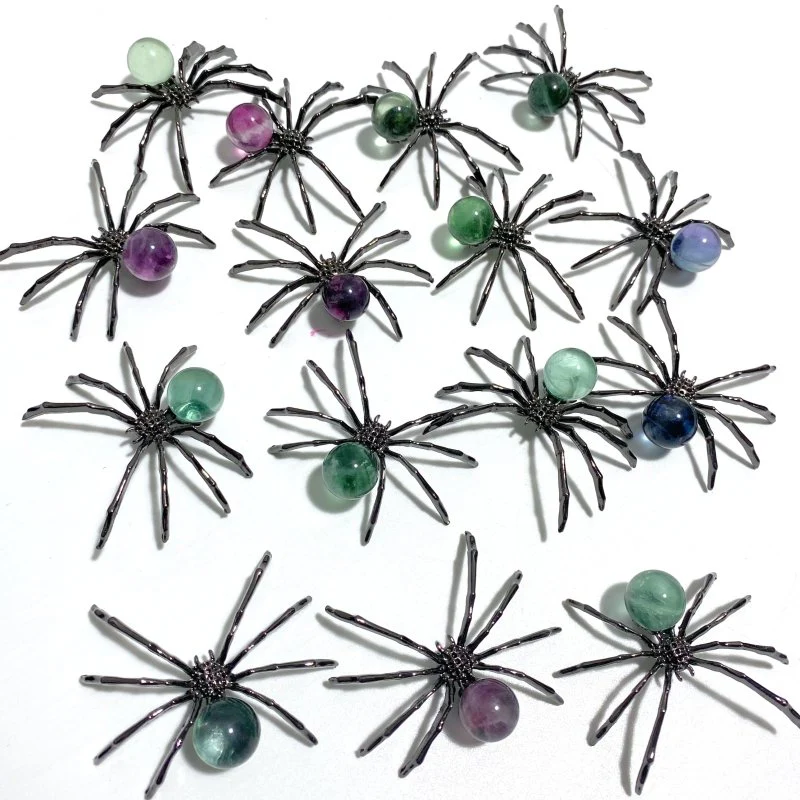 Colorful Fluorite Sphere Spider Ornament Handmade Alloy Spider DIY Wholesale - Image 3