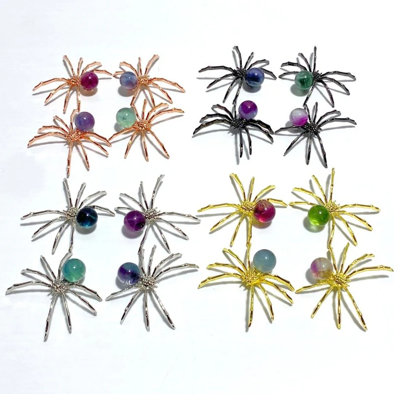 Colorful Fluorite Sphere Spider Ornament Handmade Alloy Spider DIY Wholesale - Image 5