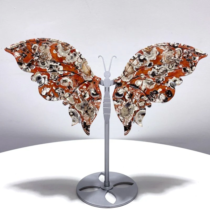 Colorful Jasper Butterfly Wing Carving With Stand