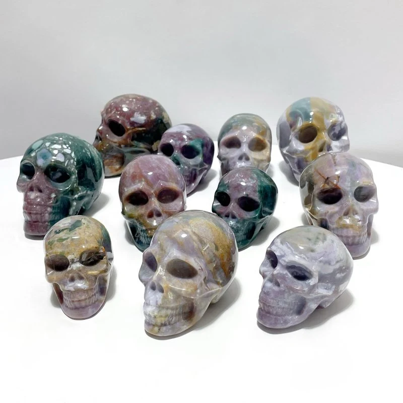 11 Pieces Colorful Ocean Jasper Skull Carving
