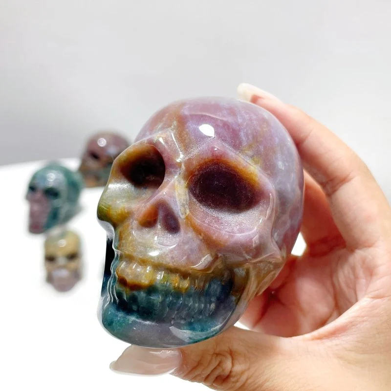 11 Pieces Colorful Ocean Jasper Skull Carving - Image 2