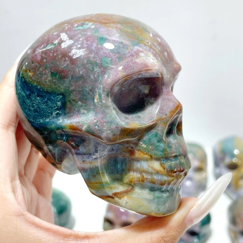 11 Pieces Colorful Ocean Jasper Skull Carving - Image 3