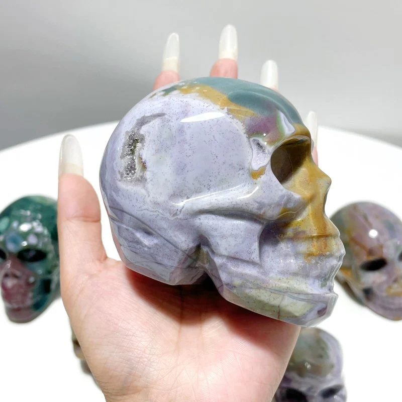 11 Pieces Colorful Ocean Jasper Skull Carving - Image 4