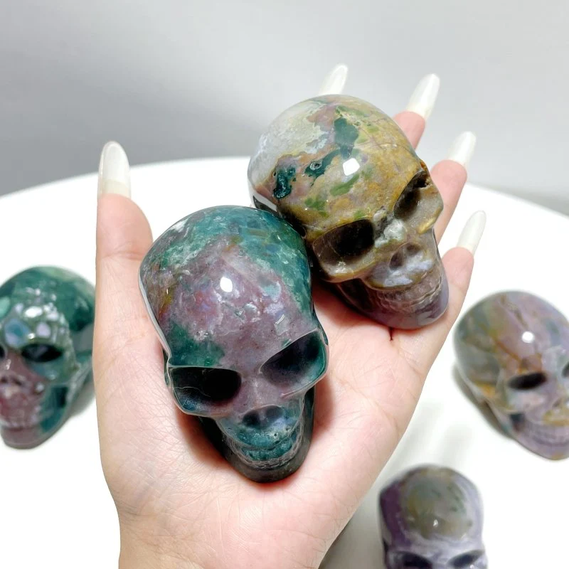 11 Pieces Colorful Ocean Jasper Skull Carving - Image 5