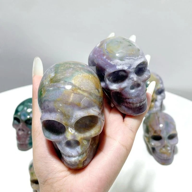 11 Pieces Colorful Ocean Jasper Skull Carving - Image 6