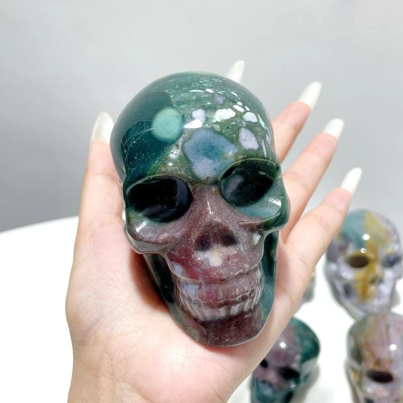 11 Pieces Colorful Ocean Jasper Skull Carving - Image 7
