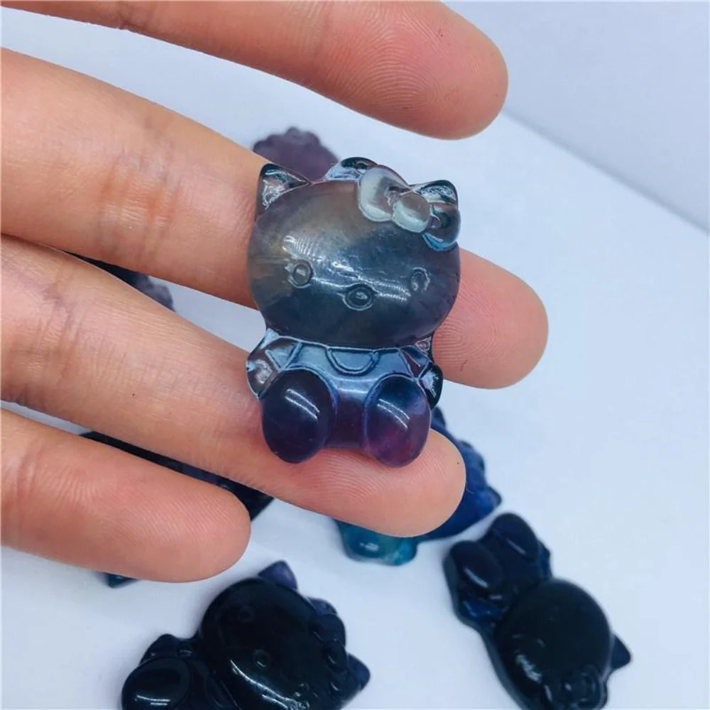 Colorful Rainbow Fluorite Crystal Hello Kitty - Image 3