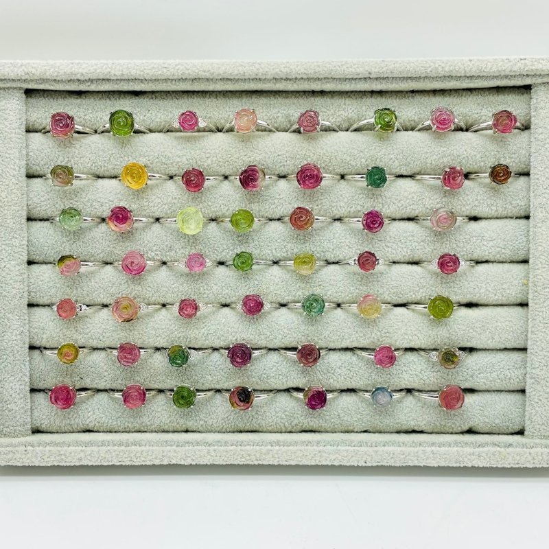 51 Pieces Colorful Tourmaline Different Styles Flower Shape Sterling Silver Ring - Image 2