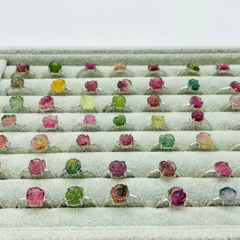 51 Pieces Colorful Tourmaline Different Styles Flower Shape Sterling Silver Ring - Image 3