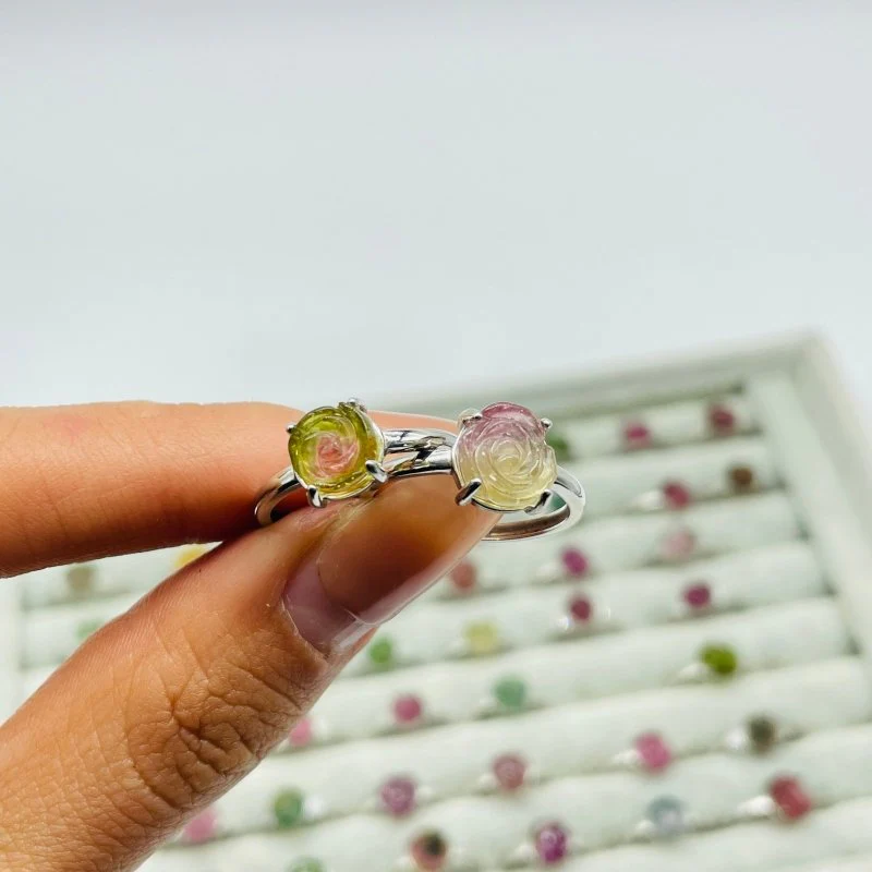 51 Pieces Colorful Tourmaline Different Styles Flower Shape Sterling Silver Ring - Image 4