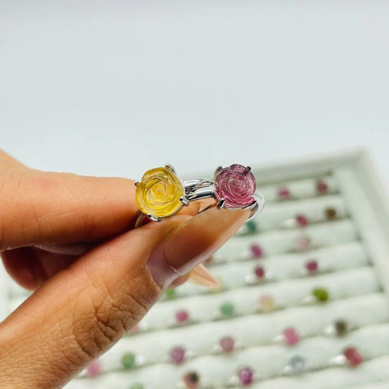 51 Pieces Colorful Tourmaline Different Styles Flower Shape Sterling Silver Ring - Image 5