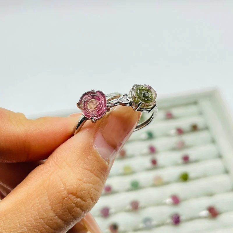 51 Pieces Colorful Tourmaline Different Styles Flower Shape Sterling Silver Ring - Image 7