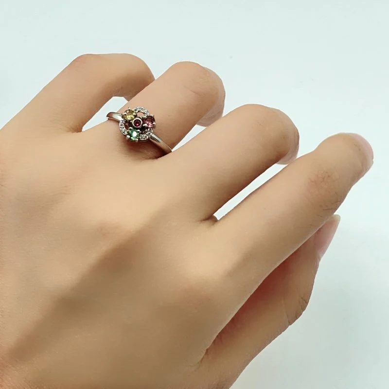 Colorful Tourmaline Gemstone Rotatable Sterling Silver Ring Wholesale - Image 2
