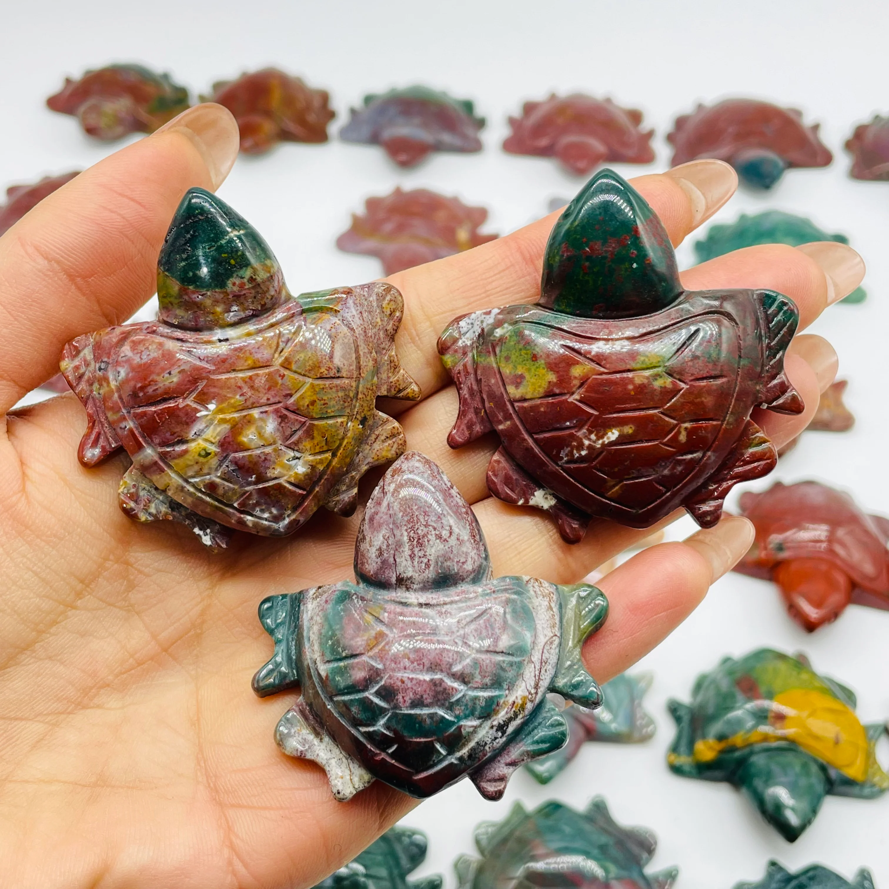 41 Pieces Colourful Ocean Jasper Sea Turtle Carving - Image 8