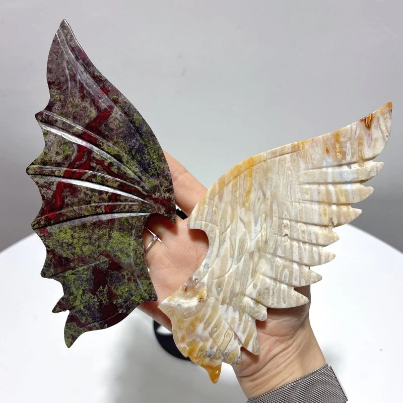 Coral Jade Dragon Blood Stone Demons Angel And Wing Carving With Stand - Image 3