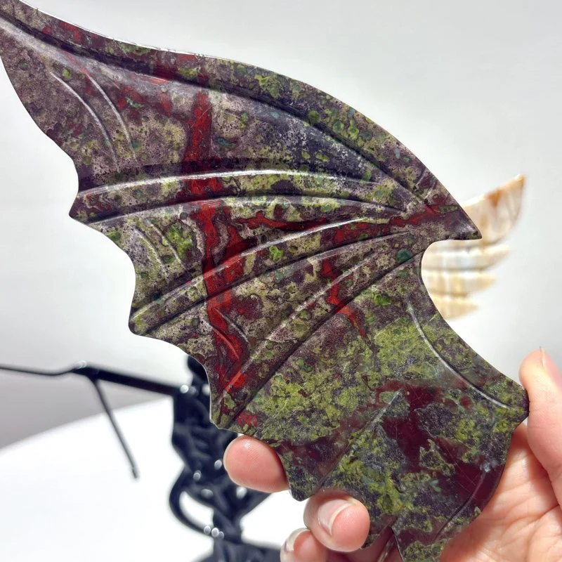 Coral Jade Dragon Blood Stone Demons Angel And Wing Carving With Stand - Image 5