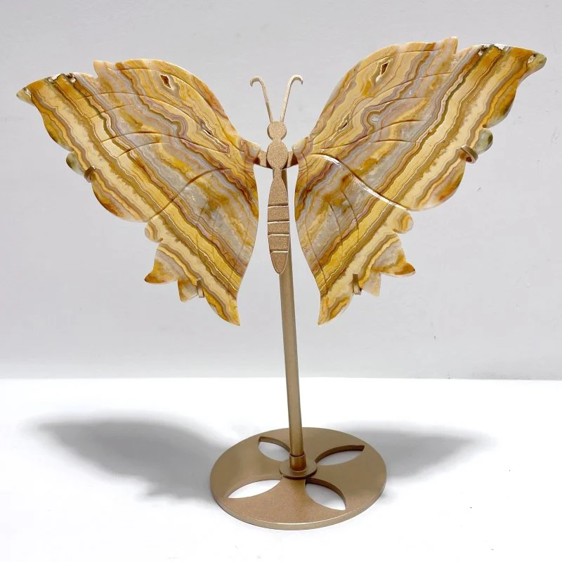 Crazy Agate Butterfly Wing Carving With Stand