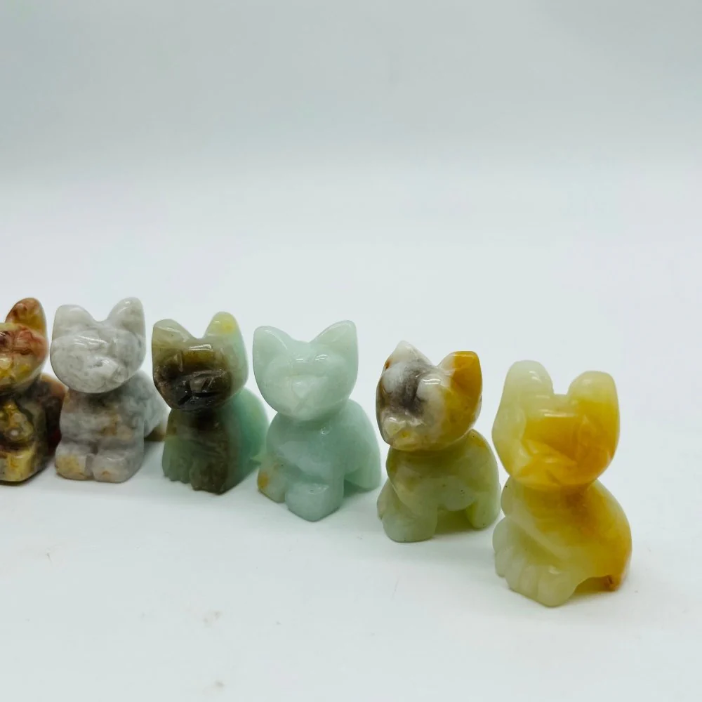 Mini Crazy Agate&Caribbean Calcite Cat Carving Wholesale - Image 3