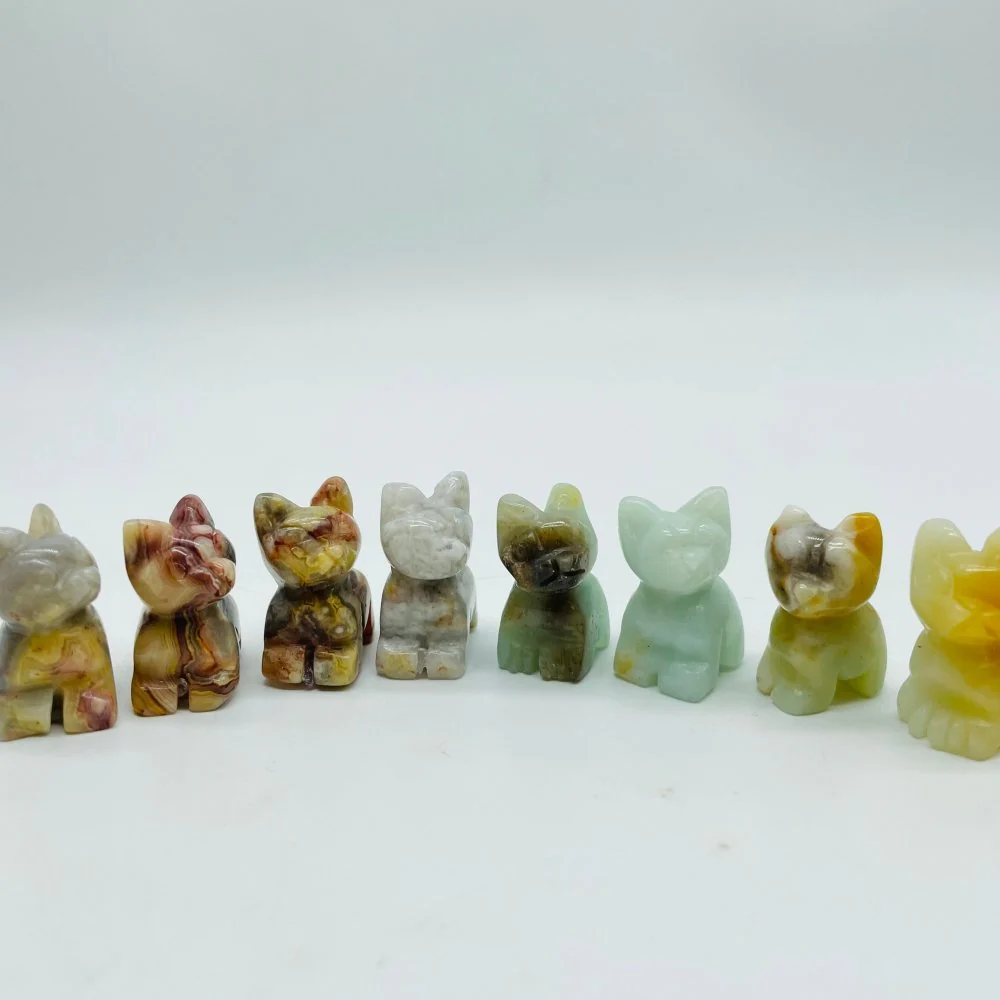 Mini Crazy Agate&Caribbean Calcite Cat Carving Wholesale - Image 4