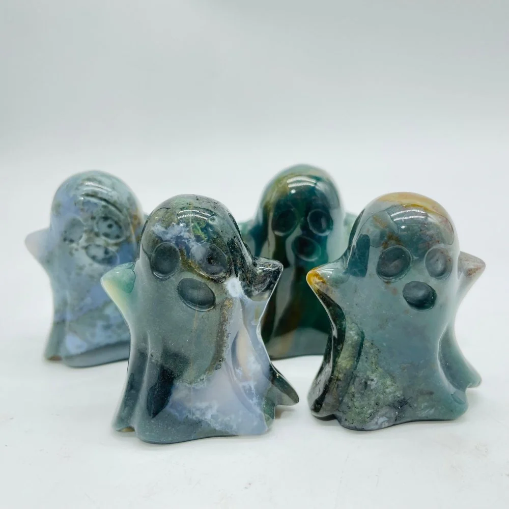 5Types Ghost Crazy Agate & Moss Agate Halloween Carving Wholesale - Image 3