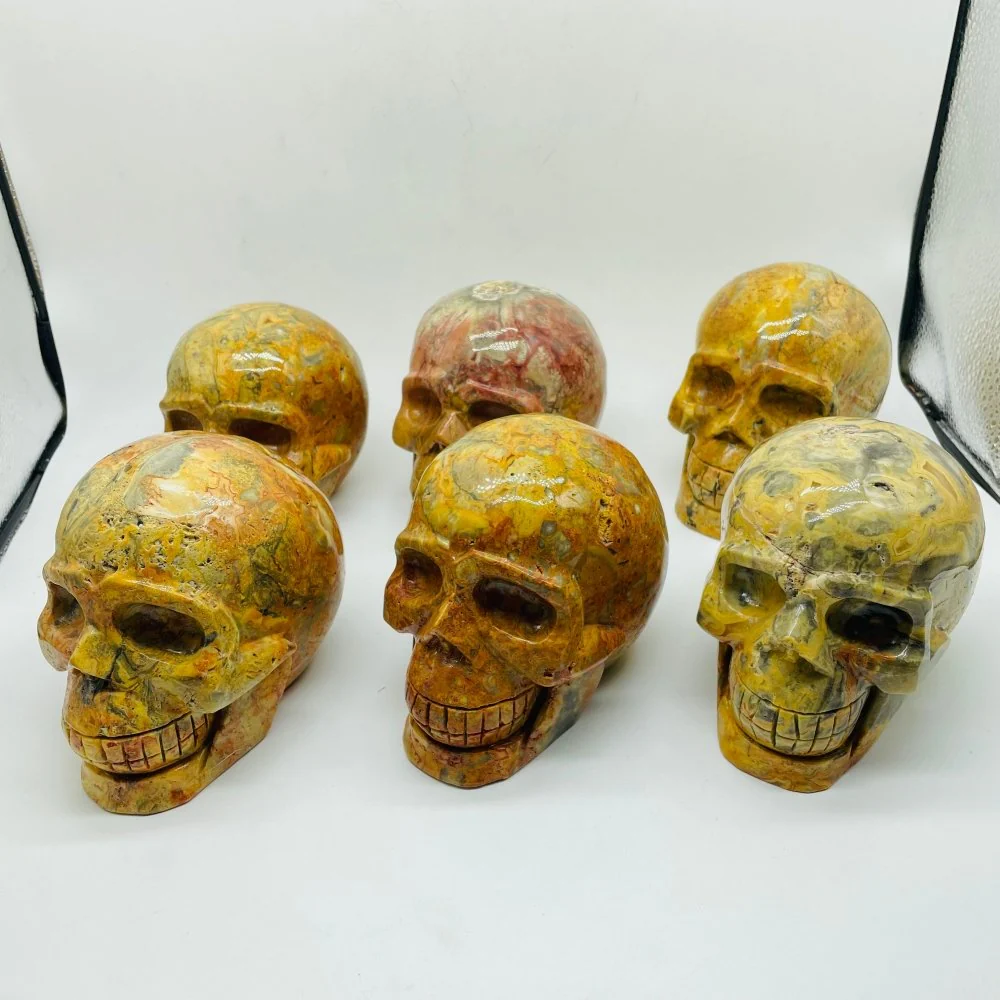 6 Pieces Crazy Agate Large Skull Carving - Image 9