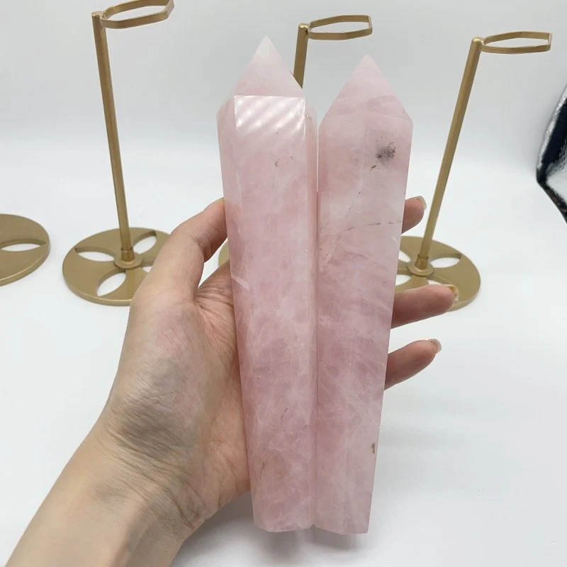 7 Pieces Rose Quartz Point Magic Scepter Wand with Holder Stand - Image 4