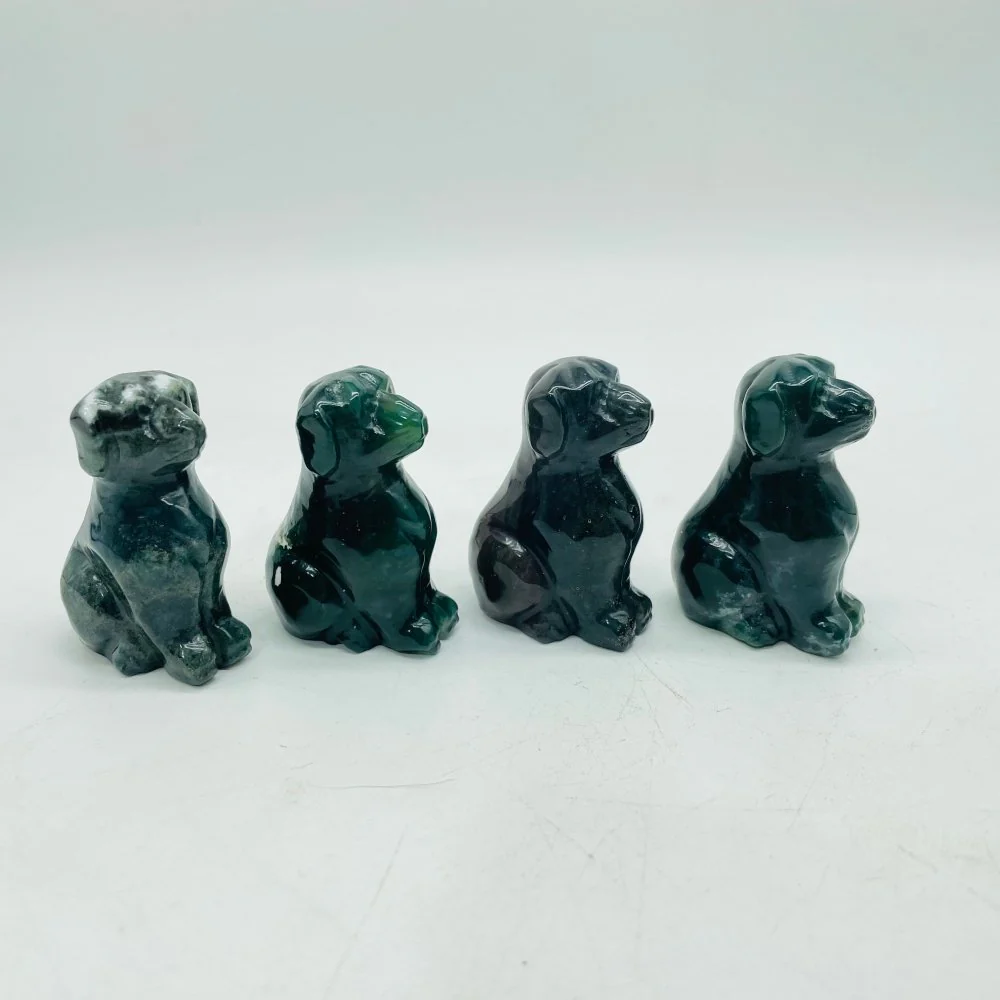 Cute Moss Agate Dog Carving Wholesale - Image 2