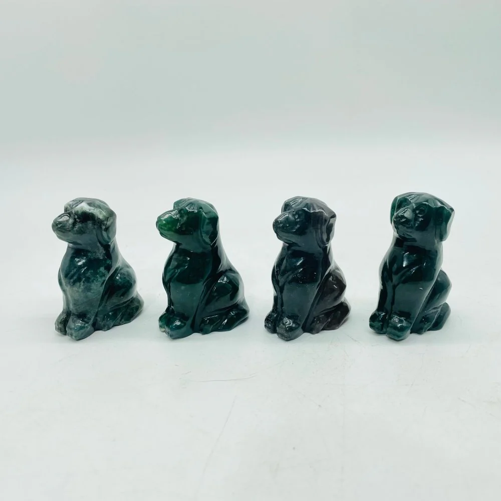 Cute Moss Agate Dog Carving Wholesale - Image 3
