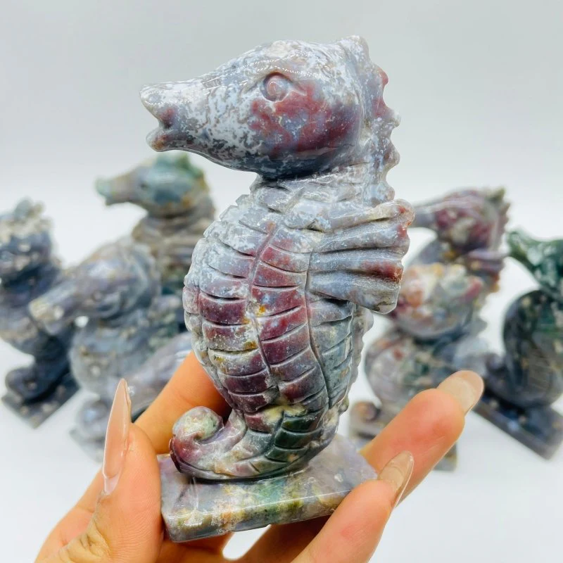 10 Pieces Cute Ocean Jasper Seahorse Carving - Image 3