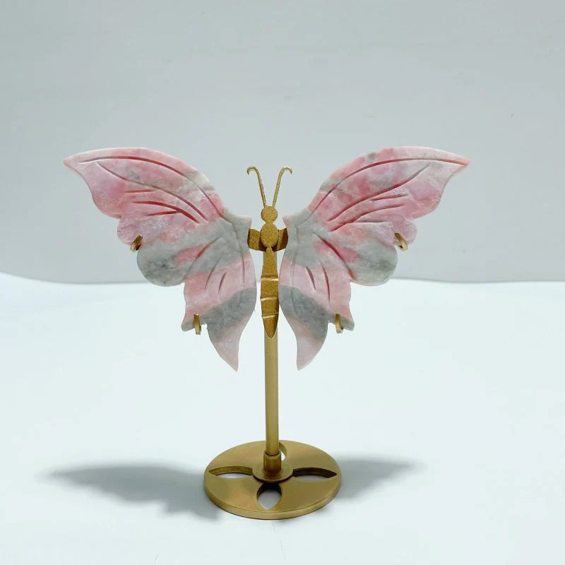 3 Pairs Cute Pink Opal Butterfly Wing Carving With Stand - Image 2