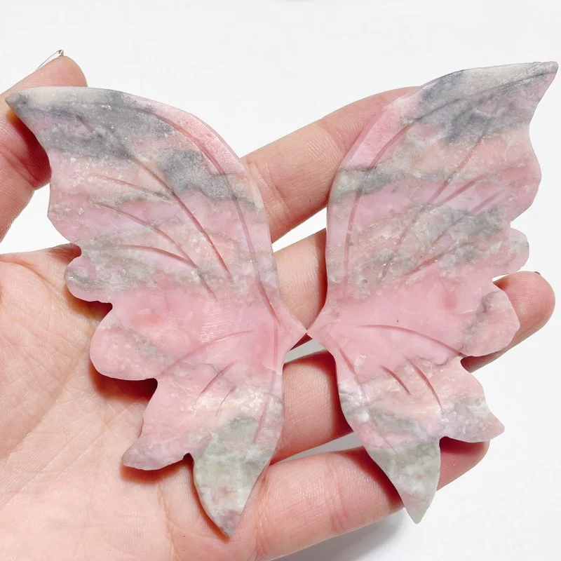 3 Pairs Cute Pink Opal Butterfly Wing Carving With Stand - Image 5