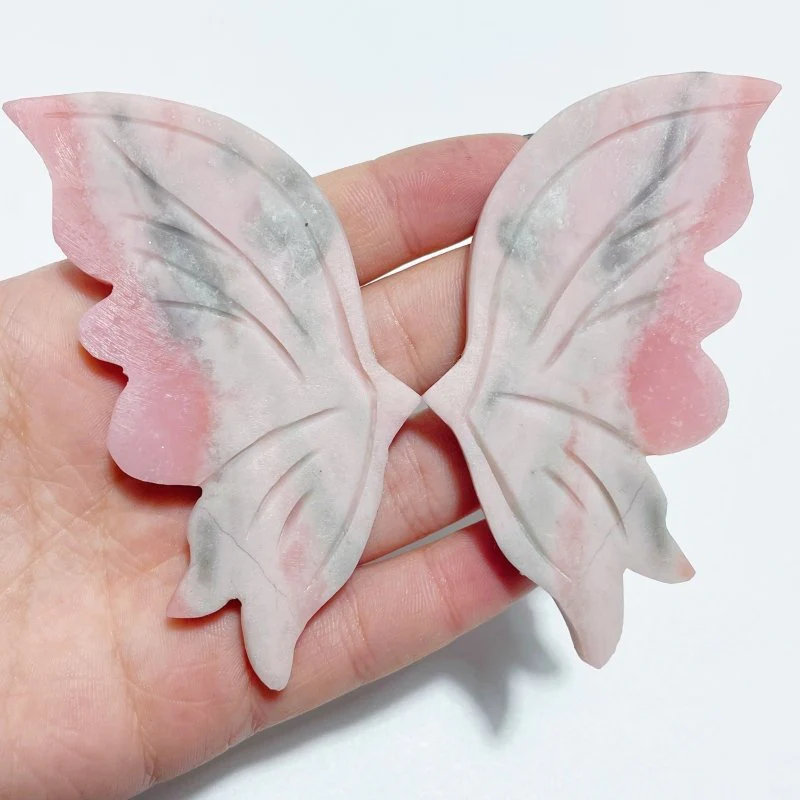3 Pairs Cute Pink Opal Butterfly Wing Carving With Stand - Image 6