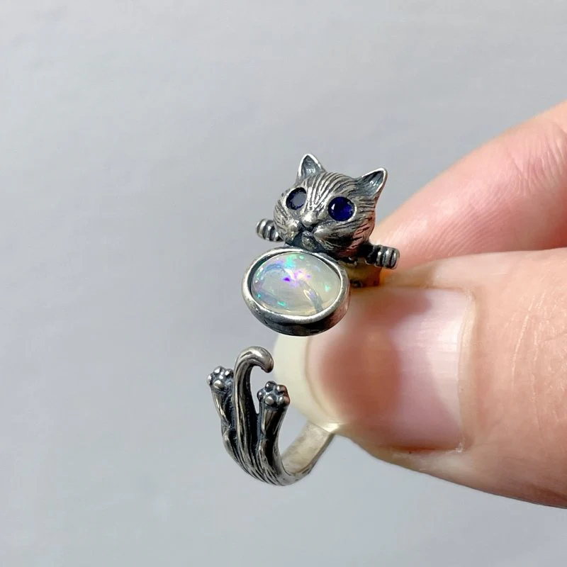#F2 Silver Rings Cat Shape Wholesale Opal Peridot Garnet Topaz Amethyst Tourmaline Moonstone