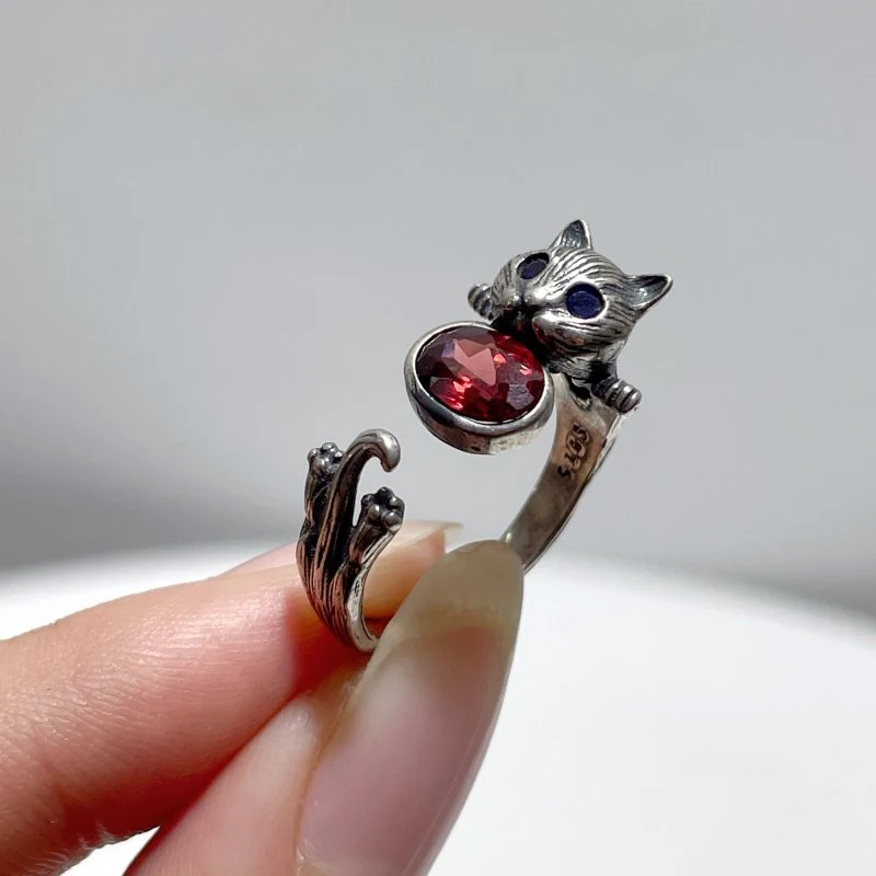 #F2 Silver Rings Cat Shape Wholesale Opal Peridot Garnet Topaz Amethyst Tourmaline Moonstone - Image 5
