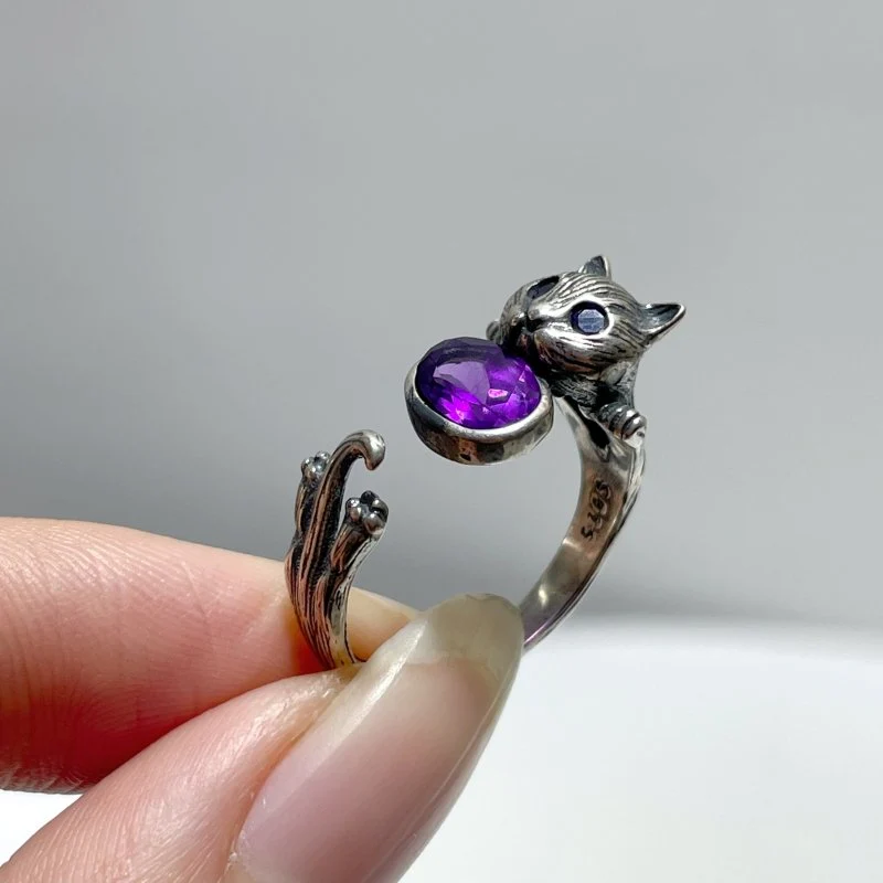 #F2 Silver Rings Cat Shape Wholesale Opal Peridot Garnet Topaz Amethyst Tourmaline Moonstone - Image 6
