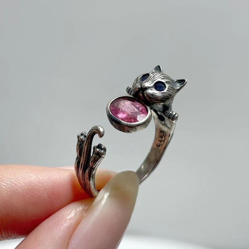 #F2 Silver Rings Cat Shape Wholesale Opal Peridot Garnet Topaz Amethyst Tourmaline Moonstone - Image 8