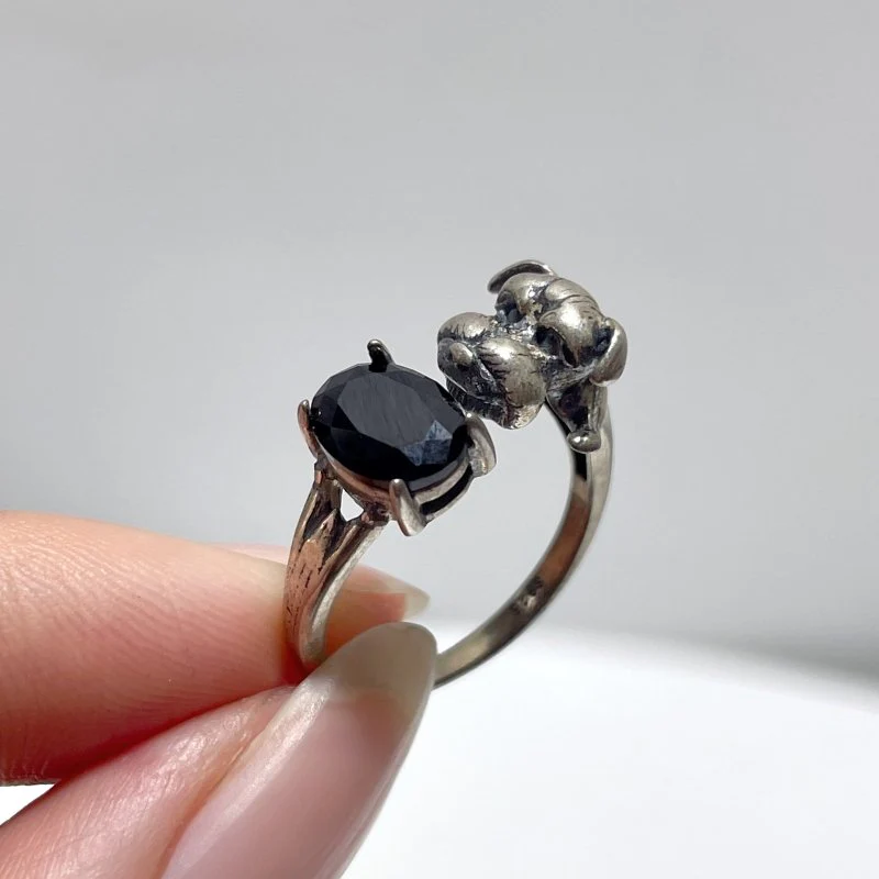 #D15 Silver Rings Dog Shape Wholesale Black Tourmaline Sunstone Amethyst Topaz Citrine - Image 2