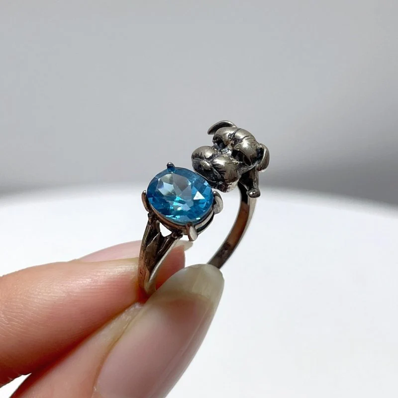 #D15 Silver Rings Dog Shape Wholesale Black Tourmaline Sunstone Amethyst Topaz Citrine - Image 4