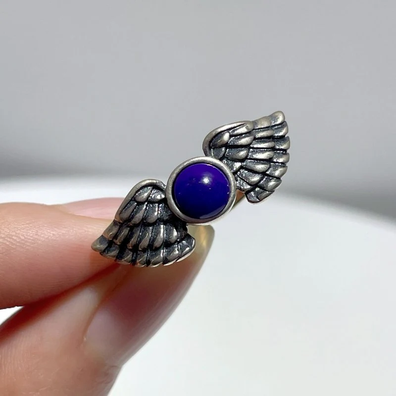 #D16 Silver Rings Wing Shape Wholesale Charoite Lapis Lazuli