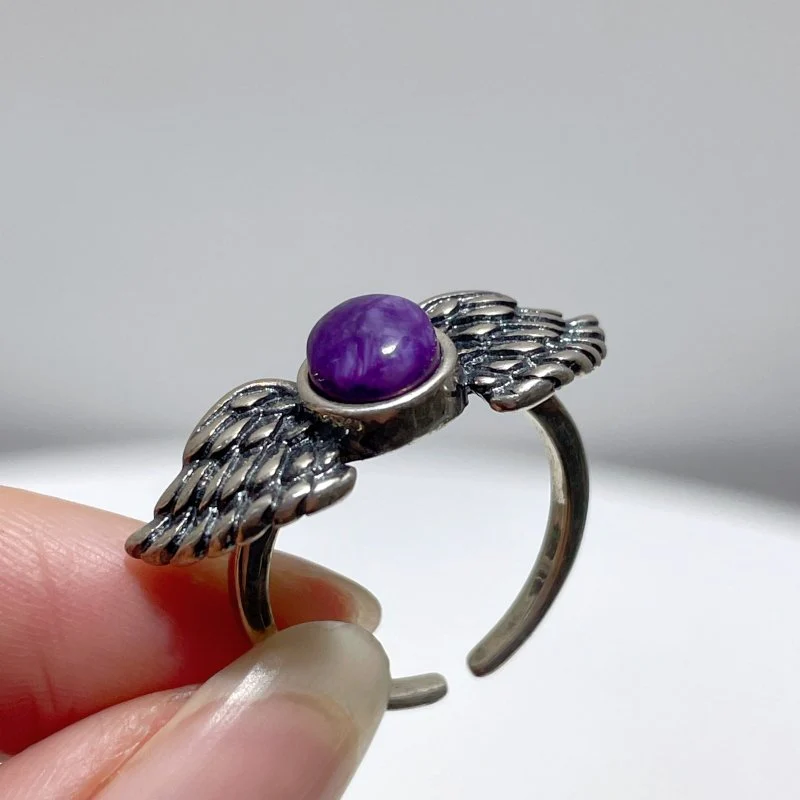 #D16 Silver Rings Wing Shape Wholesale Charoite Lapis Lazuli - Image 2