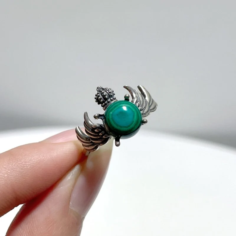 #D3 Silver Rings Wing Crown Shape Wholesale Malachite Sunstone Lavender Amethyst Citrine Rhodochrosite