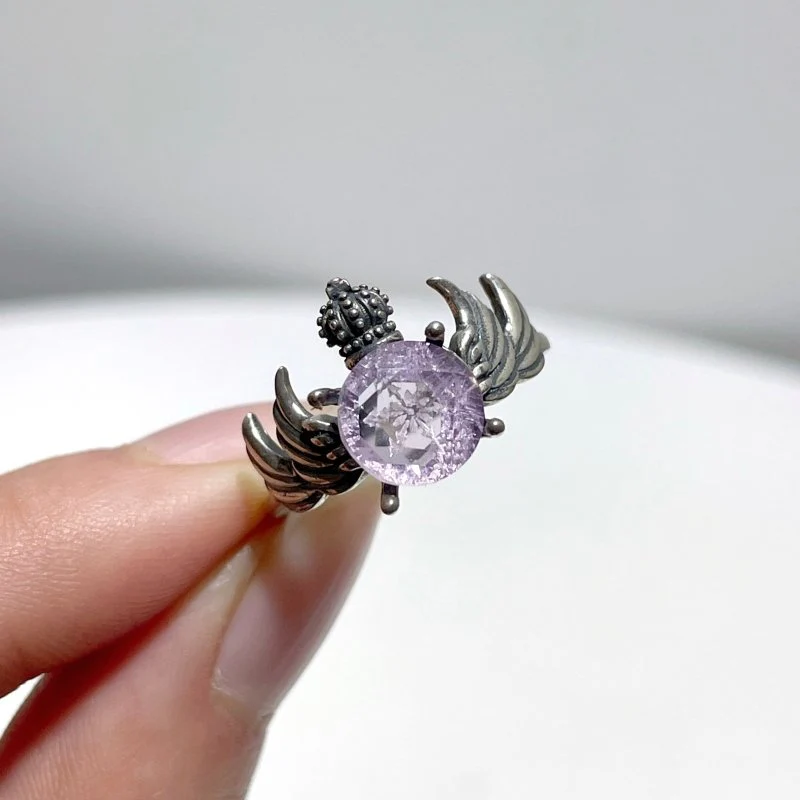 #D3 Silver Rings Wing Crown Shape Wholesale Malachite Sunstone Lavender Amethyst Citrine Rhodochrosite - Image 4