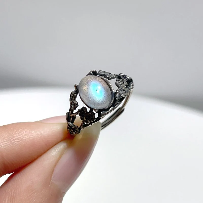 #D9 Silver Rings Flower Shape Wholesale Labradorite Moonstone Garnet Sunstone Rose Quartz - Image 2