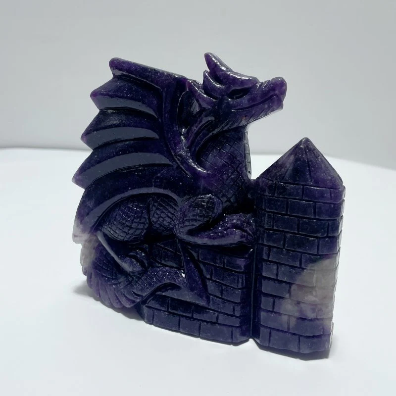 Deep Purple Lepidolite Flying Dragon Carving