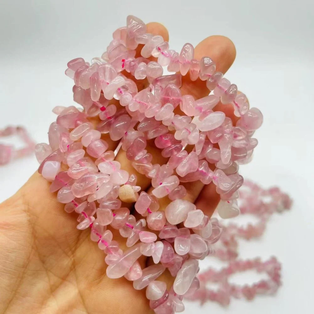 Deep Pink Madagascar Rose Quartz Chip Bracelet Wholesale - Image 2