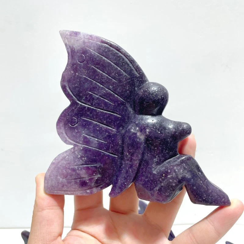 7 Pieces Deep Purple Lepidolite Butterfly Fairy Carving - Image 3