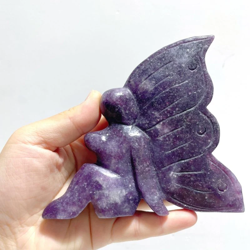 7 Pieces Deep Purple Lepidolite Butterfly Fairy Carving - Image 6