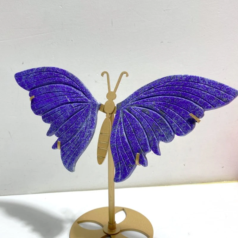 2 Pairs Delicate Lapis Lazuli Butterfly Wing Carving With Stand - Image 3