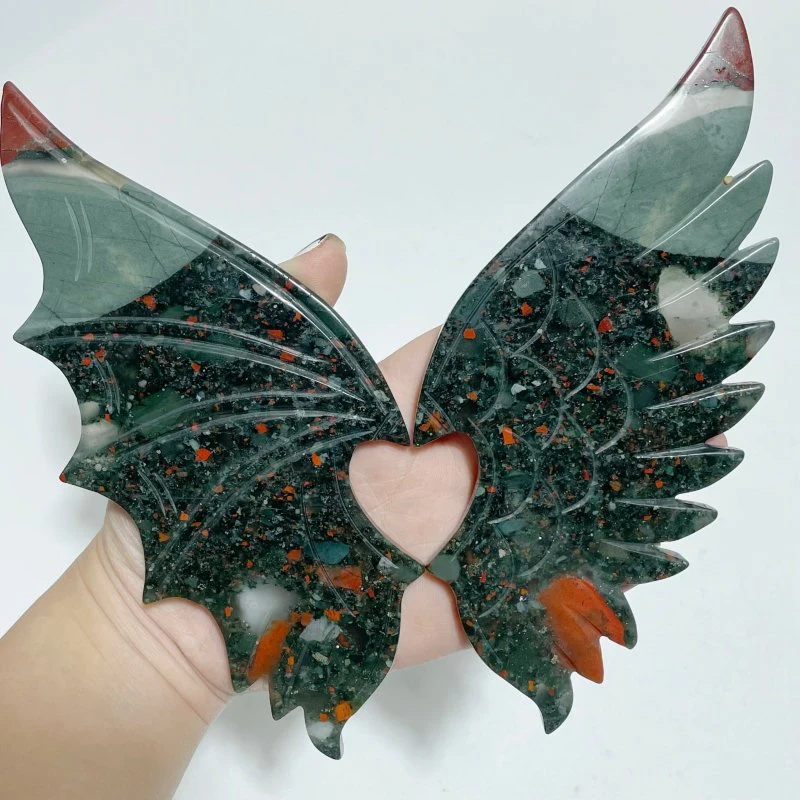 Africa Blood Stone Demon And Angel Wing Carving With Stand - Image 2